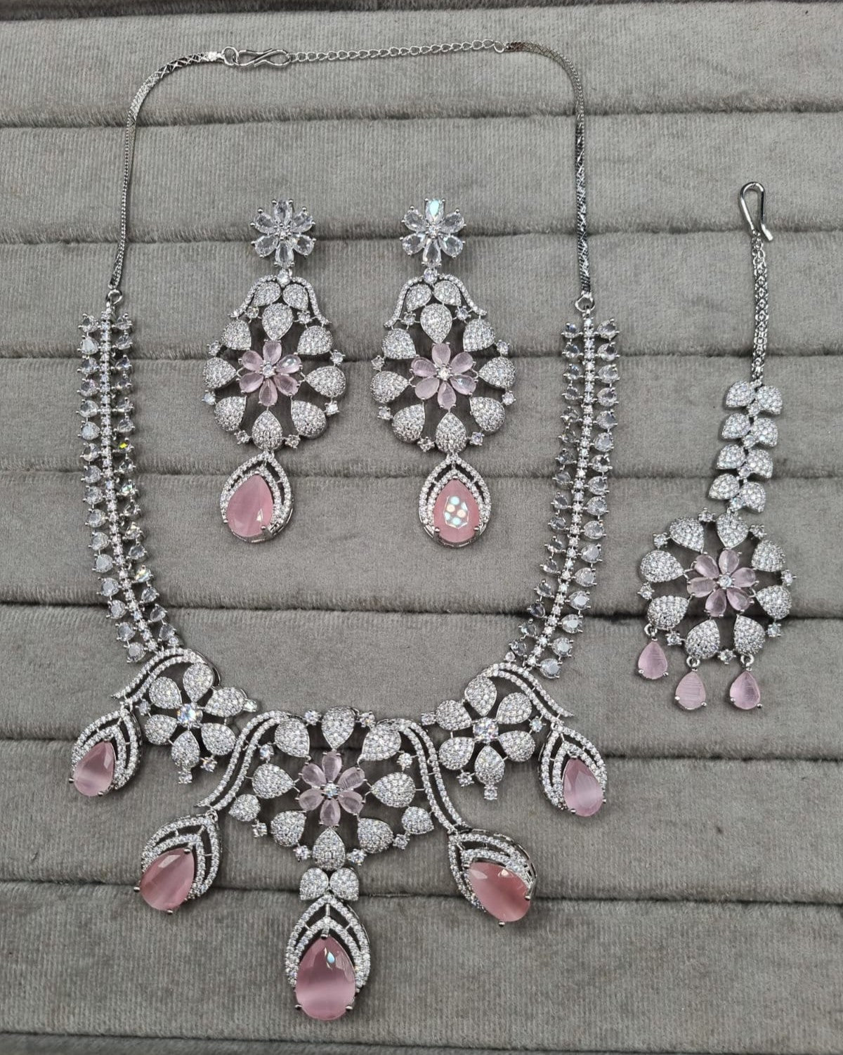 Floral Blush Pink AD Bridal Jewellery Set